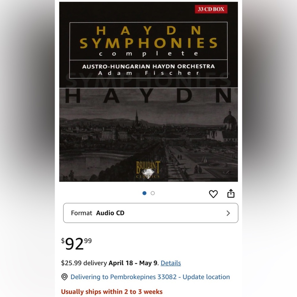 Brilliant Classics Haydn Symphonies Audio CD